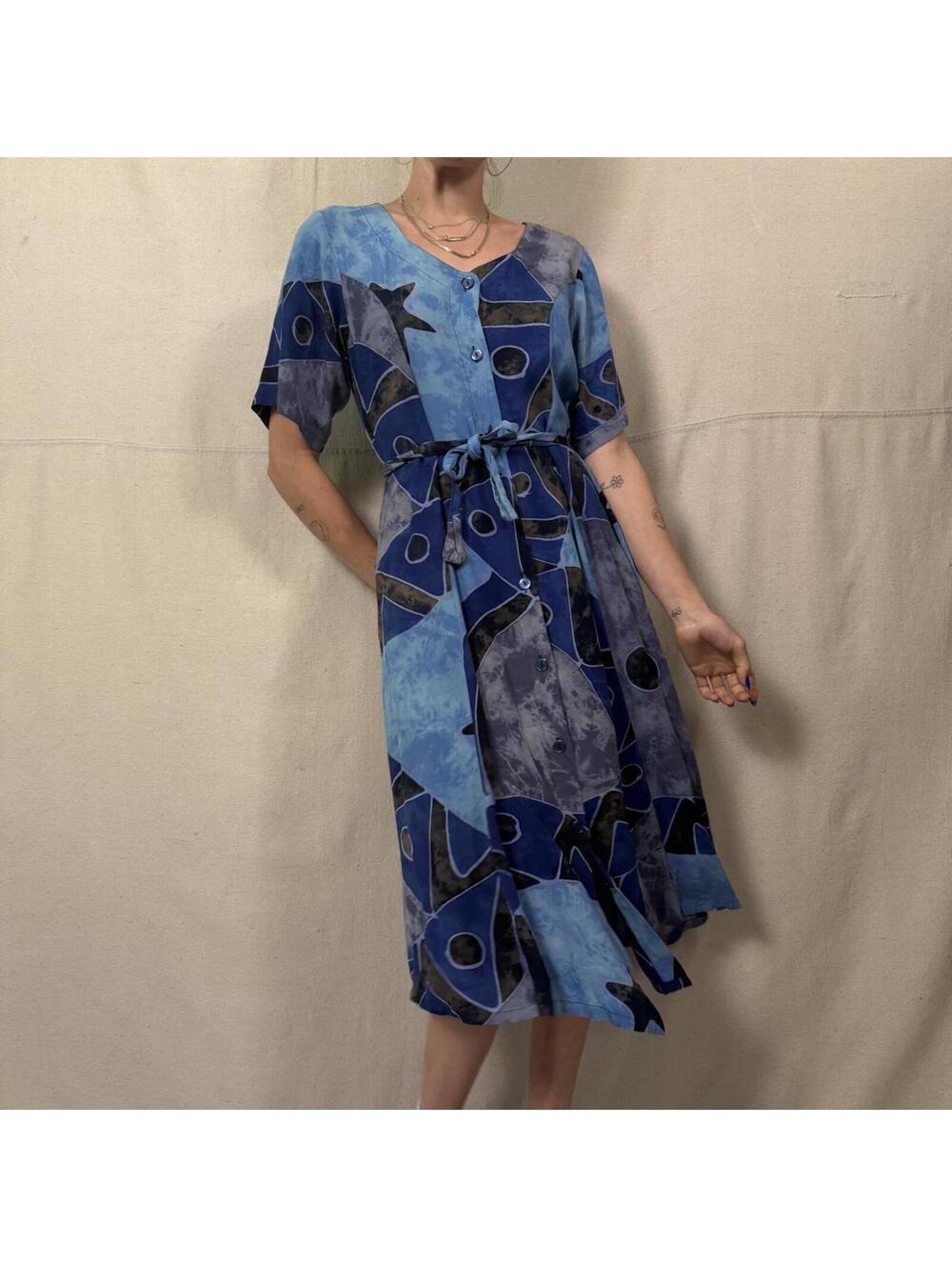 Swift Origionals blue Star Abstact Dress Vintage